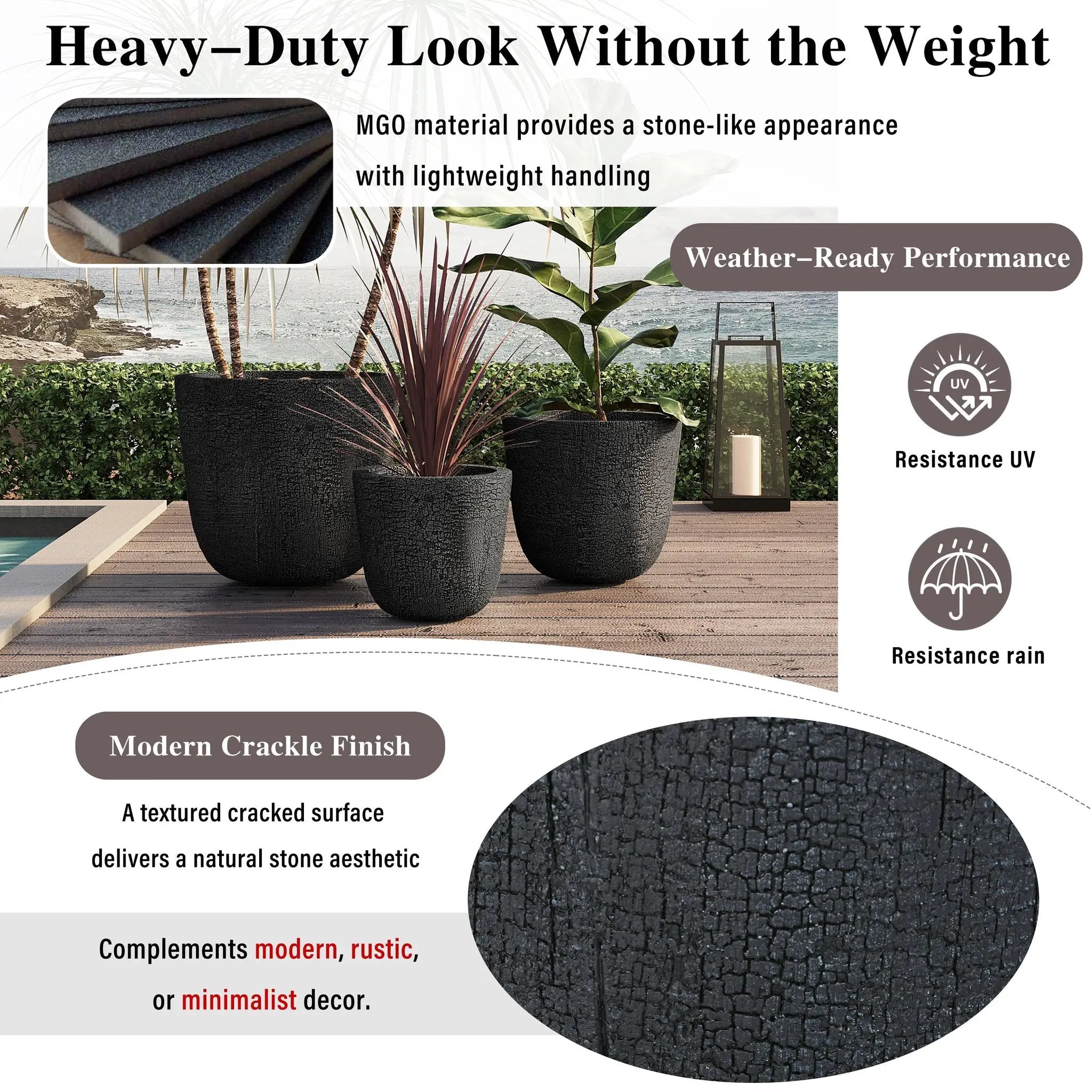 U_STYLE Lightweight MGO Planter Set of 3 by HouseOfZazla