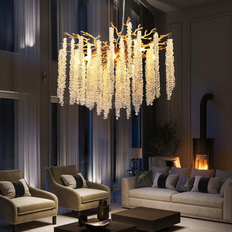 24-inch Modern Golden Pendant Light with Cascading Crystal Strands by HouseOfZazla