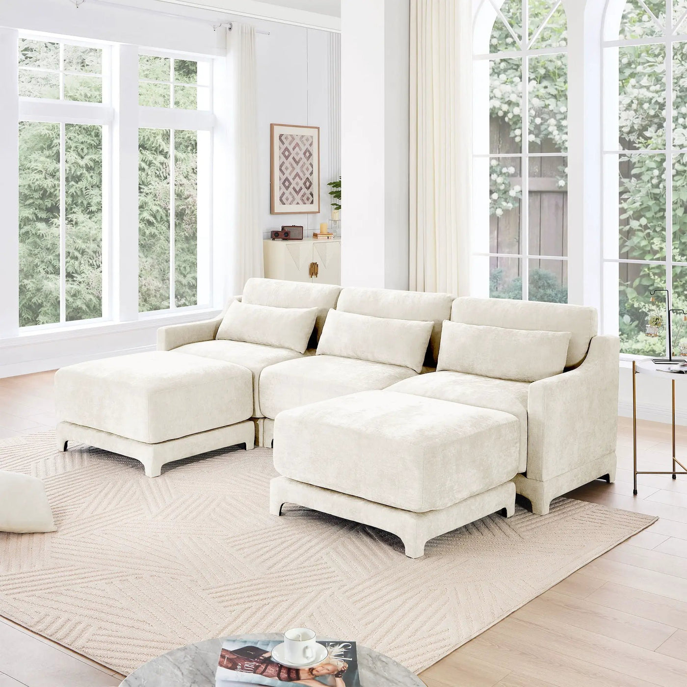Stylish Sofa With Ottoman And Lumbar Pillows, Ergonomic Design by Unique Piece Furniture