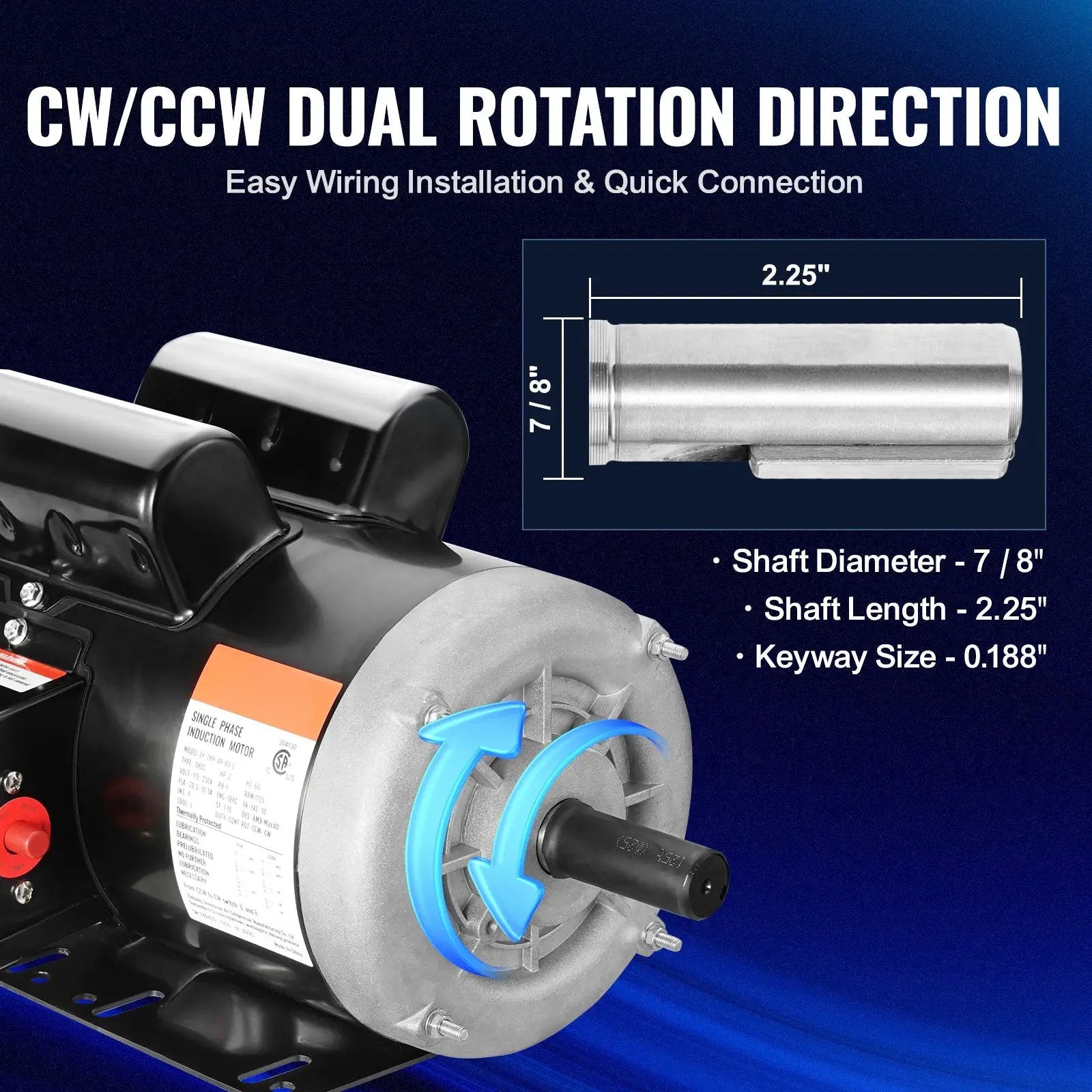 2HP Electric Motor 1725 RPM AC 115V/230V with Dual Rotation by HouseOfZazla