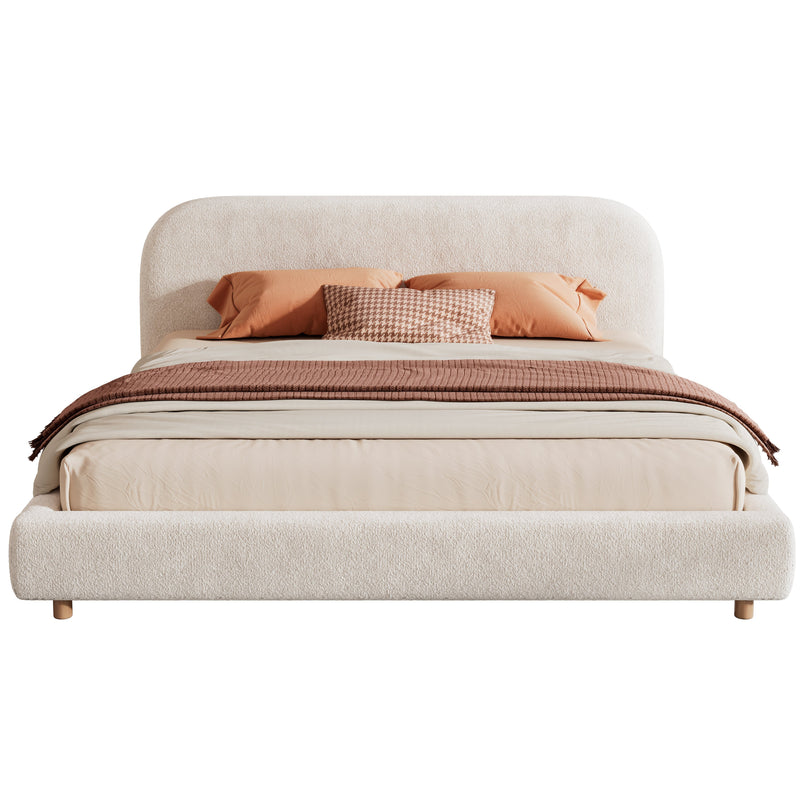 California King Size Upholstered Bed with Boucle Fabric and Curved Headboard by HouseOfZazla