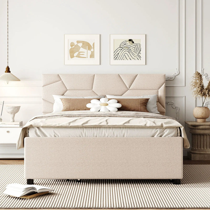 Upholstered Platform Bed With Brick Pattern Headboard And Twin Long Size Trundle by Unique Piece Furniture