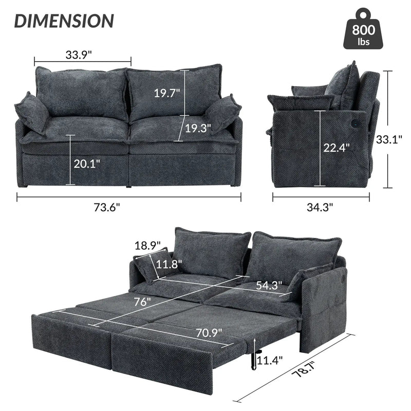 Pull Out Sofa Bed, Convertible Sleeper Sofa Couch, Side Storage, And USB / C - Type Charging Ports Chair by HouseOfZazla