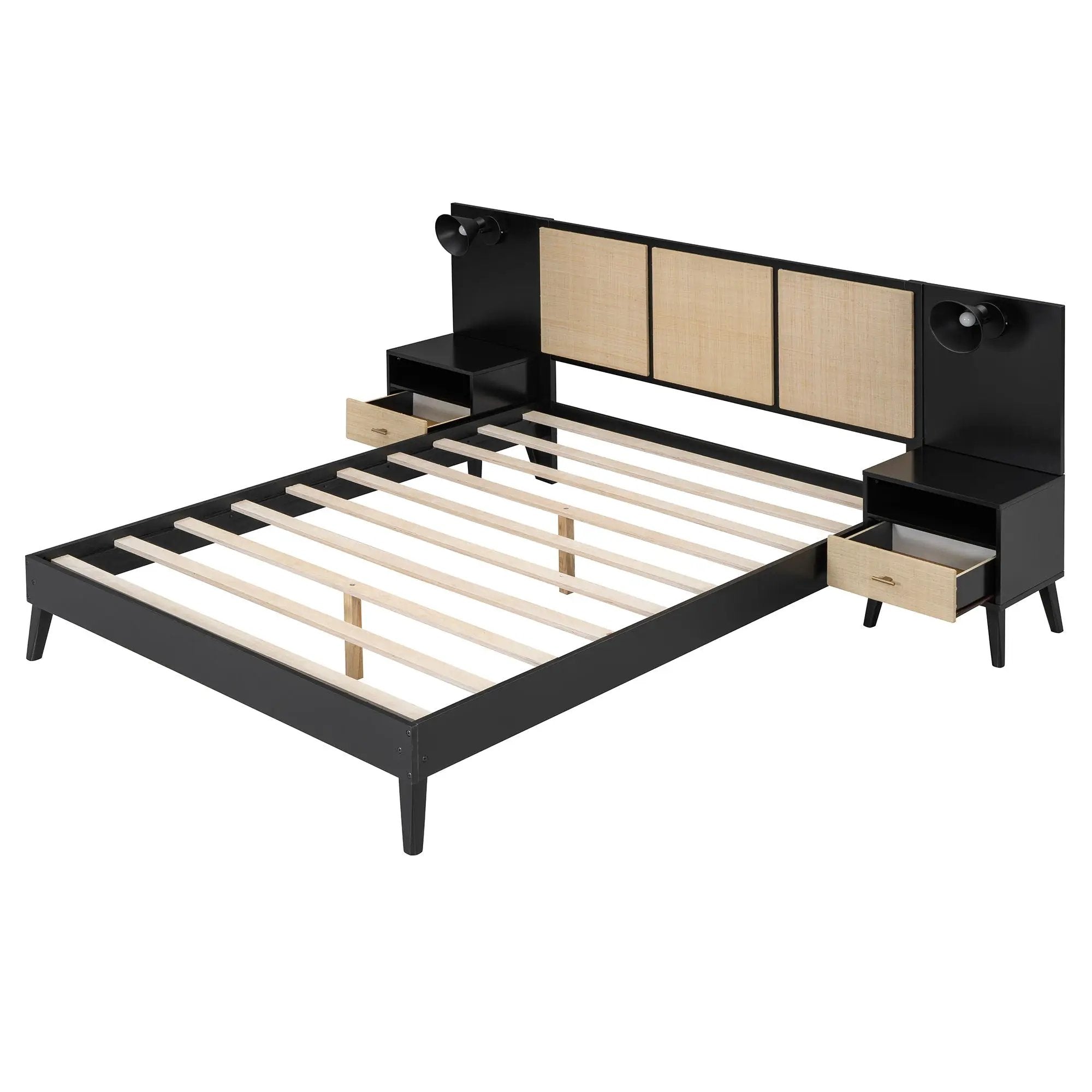 Bed Frame With 2 Nightstands Elegant Design With Lamps by HouseOfZazla