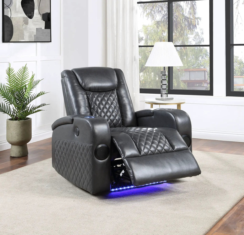 Alair - Leather Aire Power Motion Recliner With Bluetooth, Wireless Charger Cupholder - Dark Gray by Unique Piece Furniture