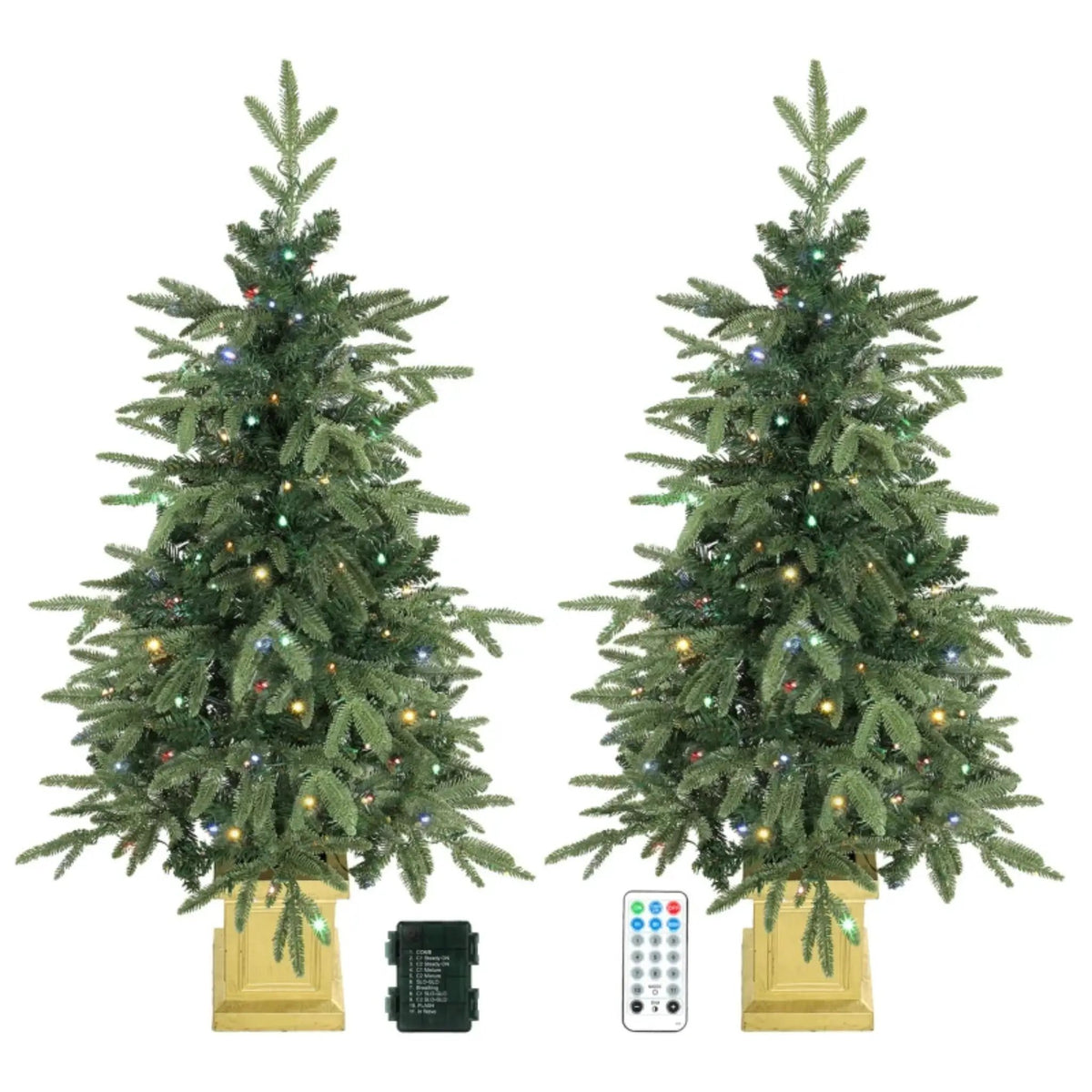 Set of 2, 4 ft Pre-Lit Aspen Fir Artificial Christmas Trees by HouseOfZazla