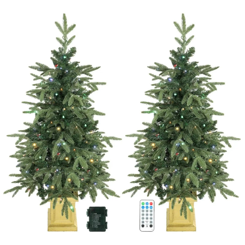 Set of 2, 4 ft Pre-Lit Aspen Fir Artificial Christmas Trees by HouseOfZazla