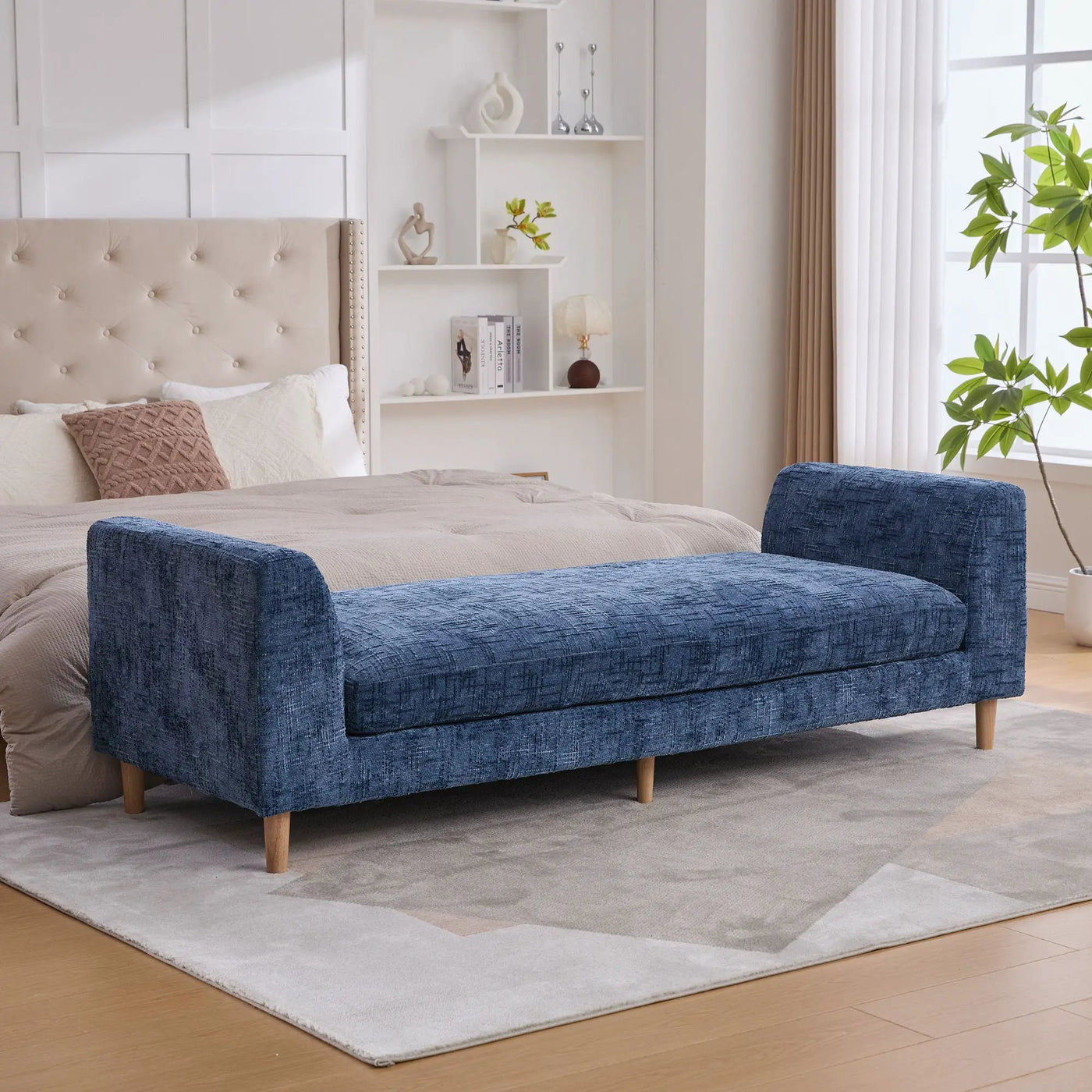 Modern Upholstered End Of Bed Bench With Armrests by Unique Piece Furniture