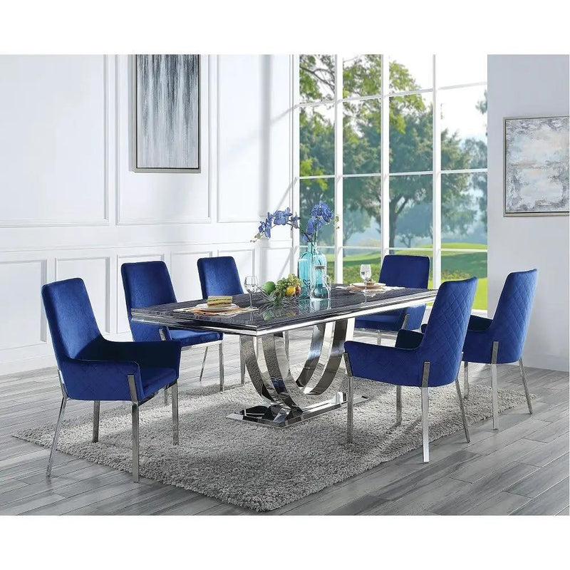 Cambrie - Dining Table With Engineered Stone Top - Engineered Stone Top & Mirrored Silver by Unique Piece Furniture