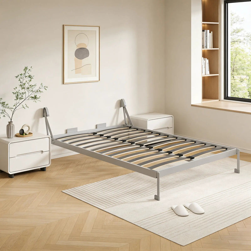 Queen Size Vertical Murphy Wall Cabinet Folding Bed With Automatic Legs - Gray by Unique Piece Furniture