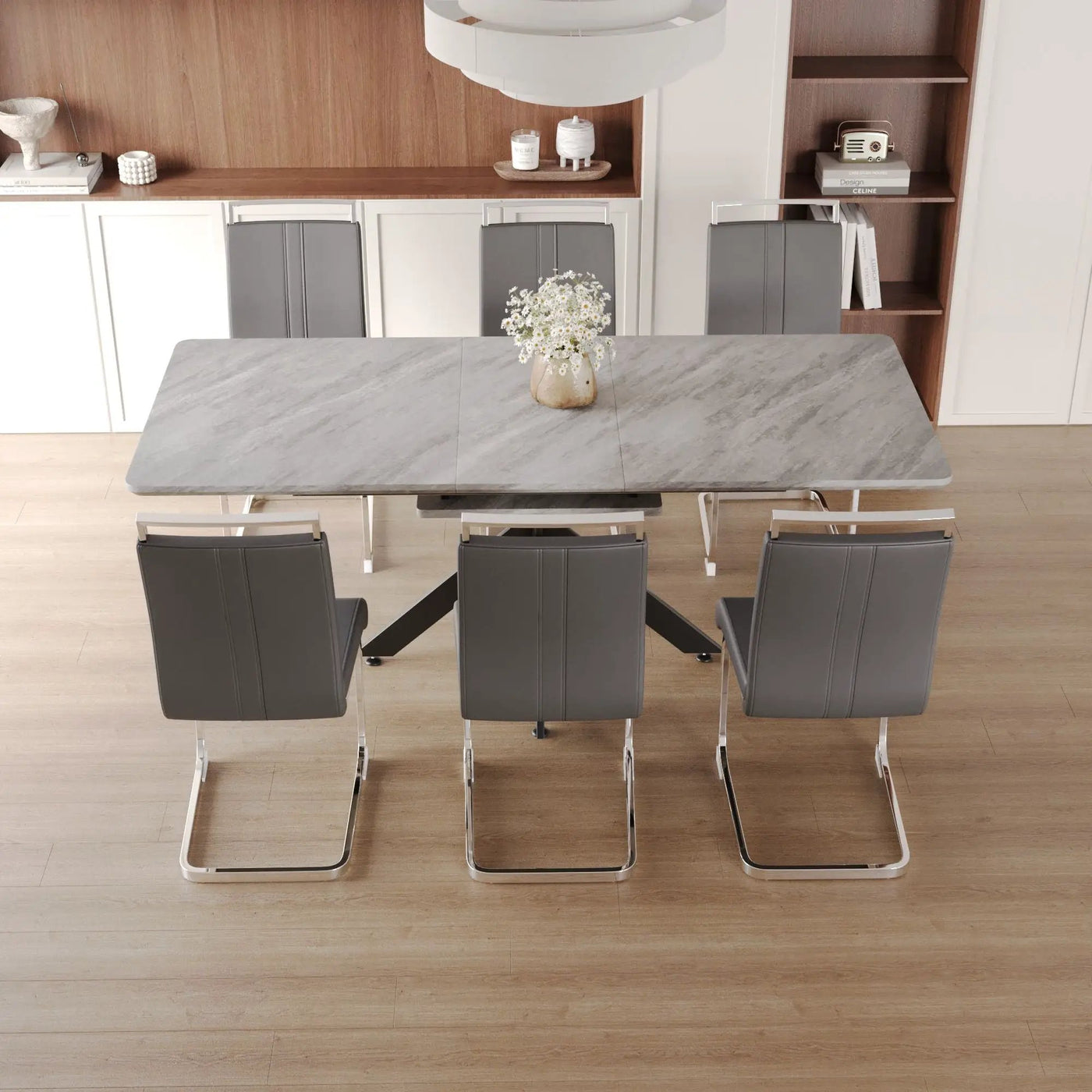 Modern Extendable Dining Table Set With Soft Padded Armless Chairs by Unique Piece Furniture