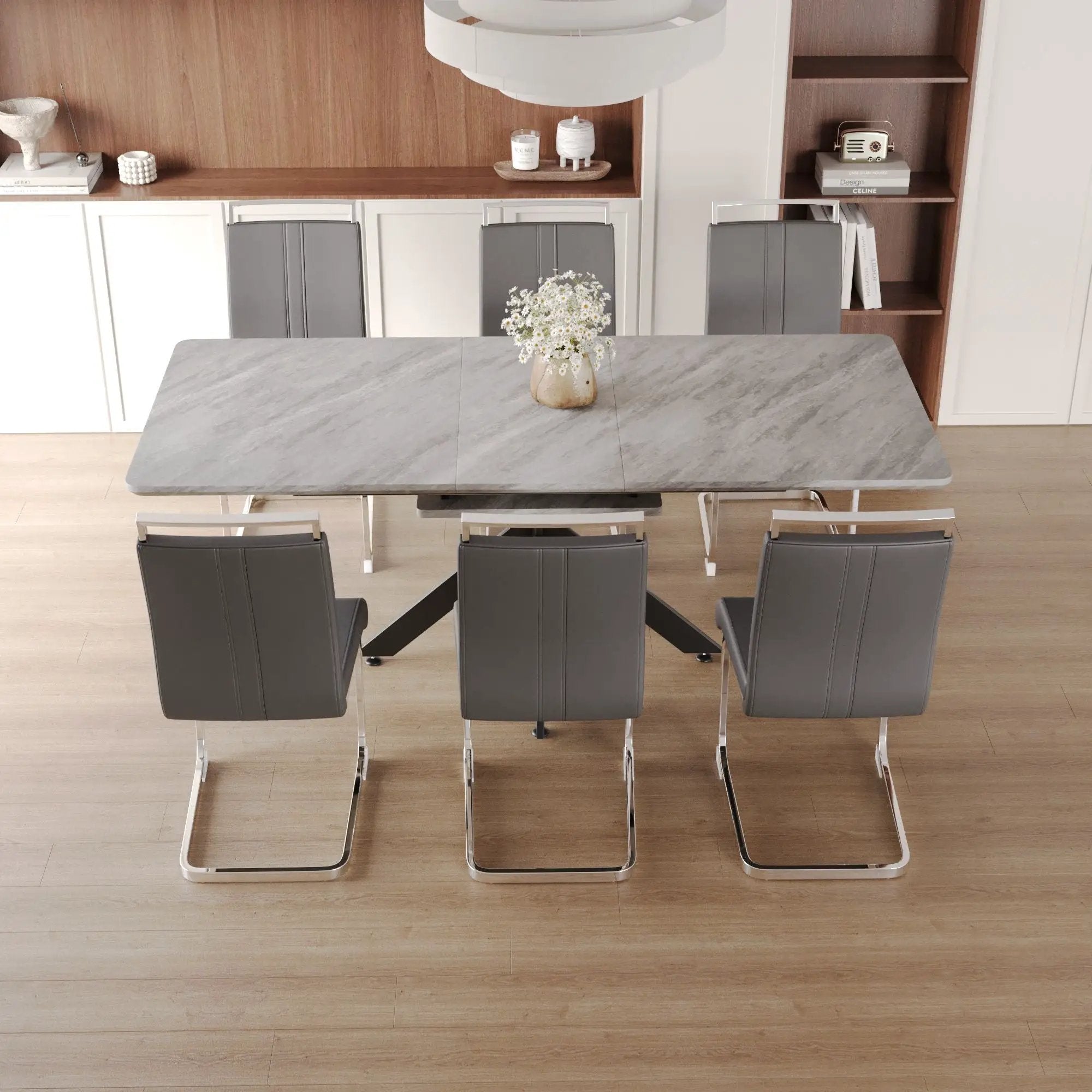 Modern Extendable Dining Table Set With Soft Padded Armless Chairs by HouseOfZazla