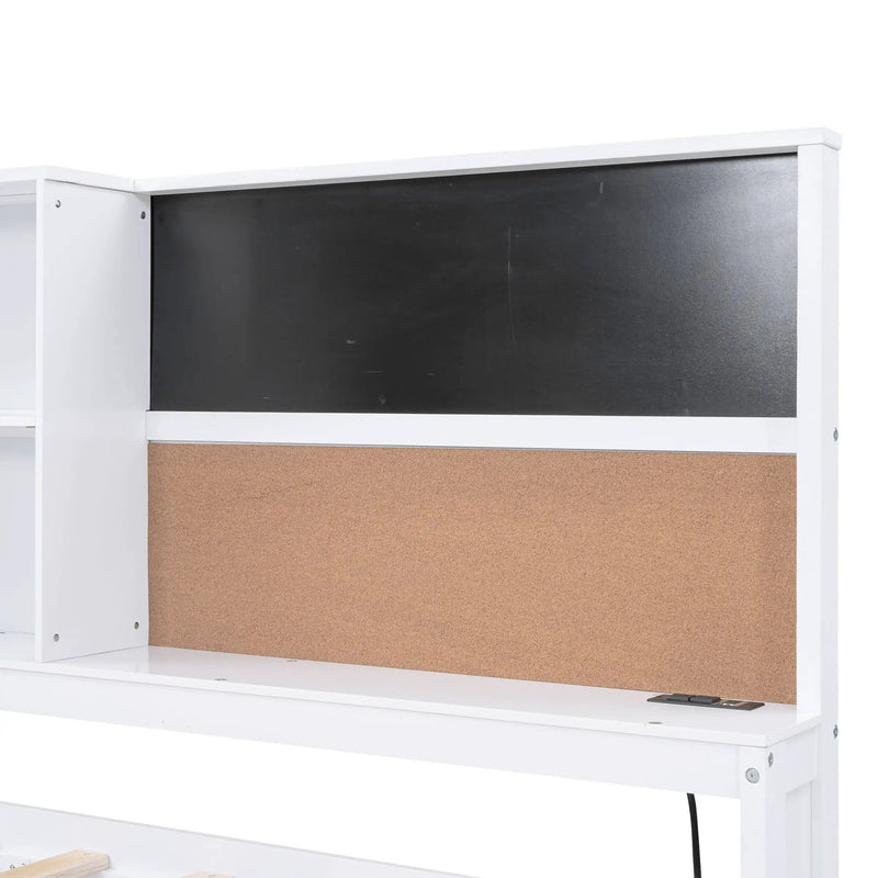 Twin Size Daybed With Storage Shelvesboard, Cork Board, USB Ports And Trundle - White by HouseOfZazla