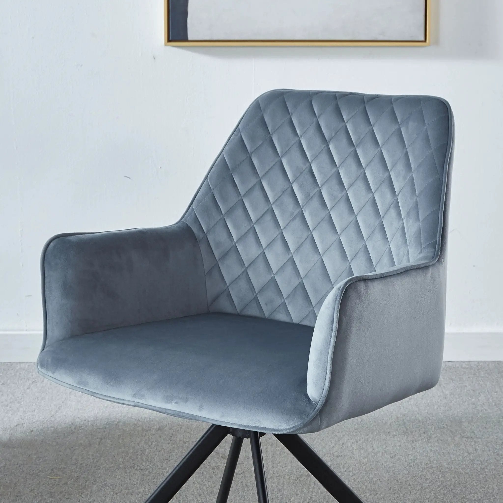Modern Desk Chair No Wheel, Ergonomic Office Chair Home Office Upholstered Chair, Computer Chair For Bedroom, Reception Room, Living Room With Metal Legs - Blue by HouseOfZazla