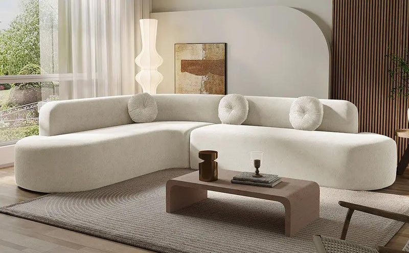 Extra Large Sectional Sofa Soft Fabric Upholstery, Elegant Curved Design With 3 Round Cushions, High-Resilience Foam by HouseOfZazla