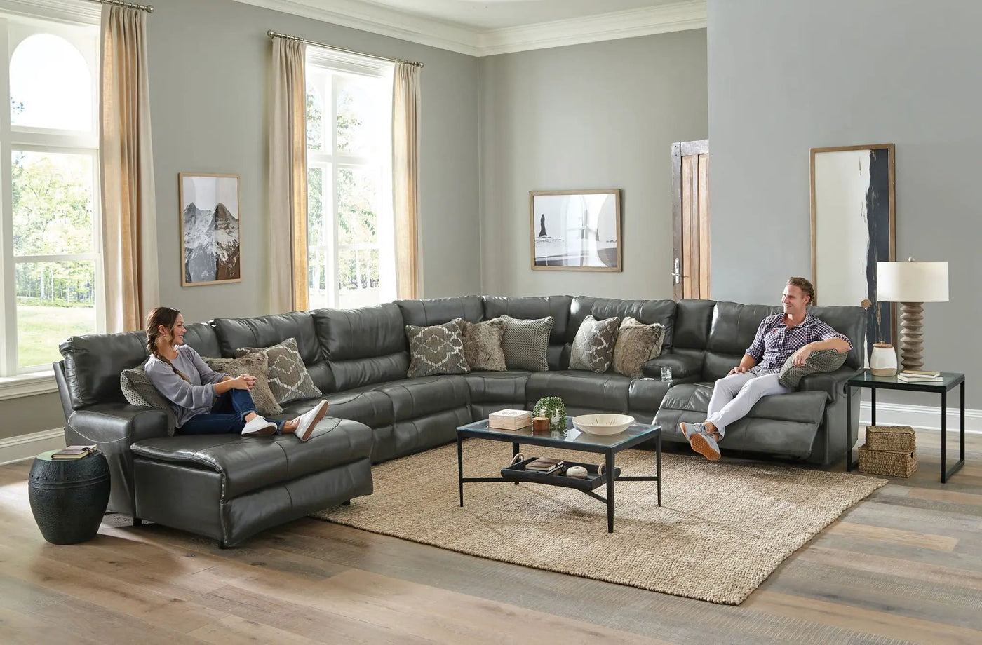 Como - 7 Piece Italian Leather Match Reclining Sectional by Unique Piece Furniture