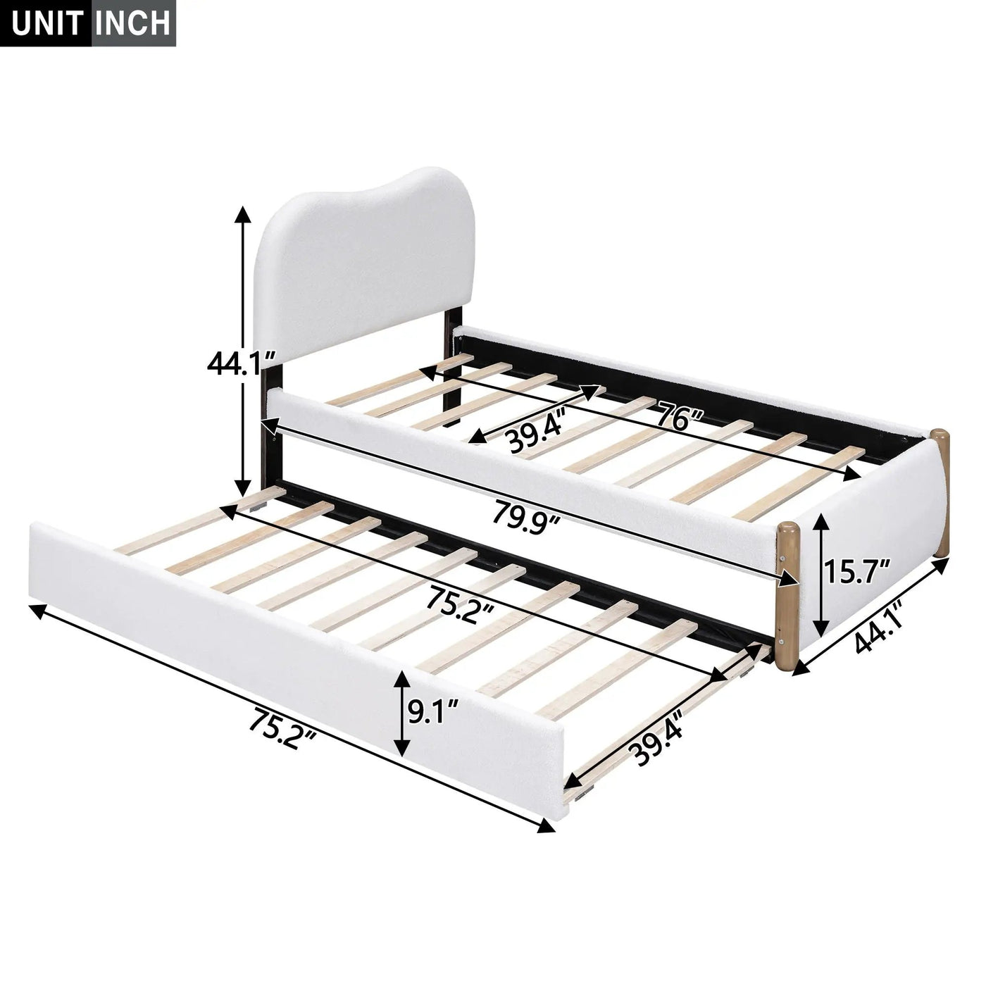 Upholstered Platform Bed With Wood Supporting Feet And Trundle by Unique Piece Furniture