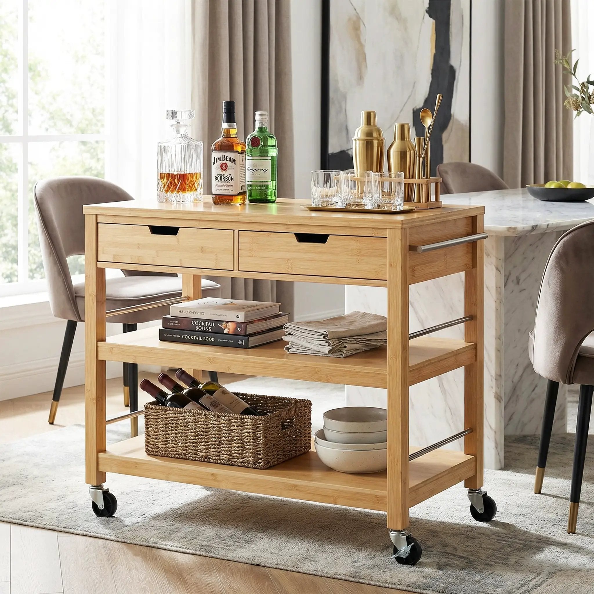 Indoor Multifunctional Bamboo Kitchen Cart by HouseOfZazla
