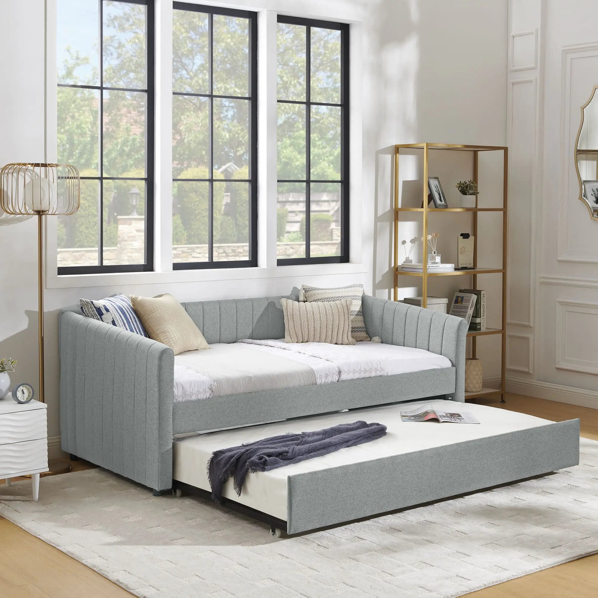 Upholstered Daybed With Trundle With Vertical Stripes by Unique Piece Furniture