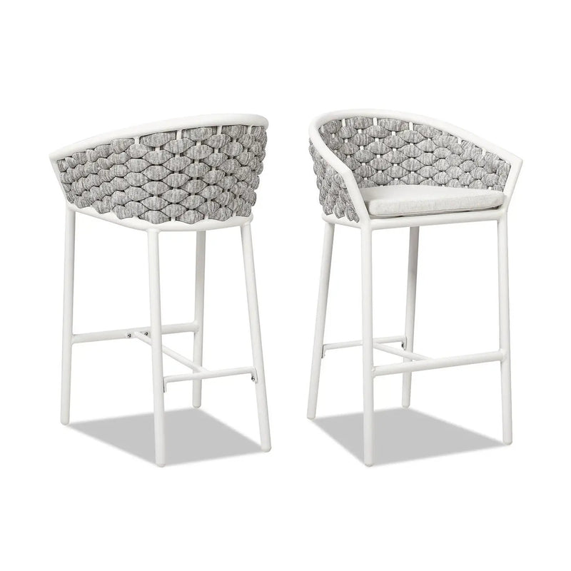 Rowan - Rope Barrel Low Back Patio Counter Stool (Set of 2) - Optic White by Unique Piece Furniture