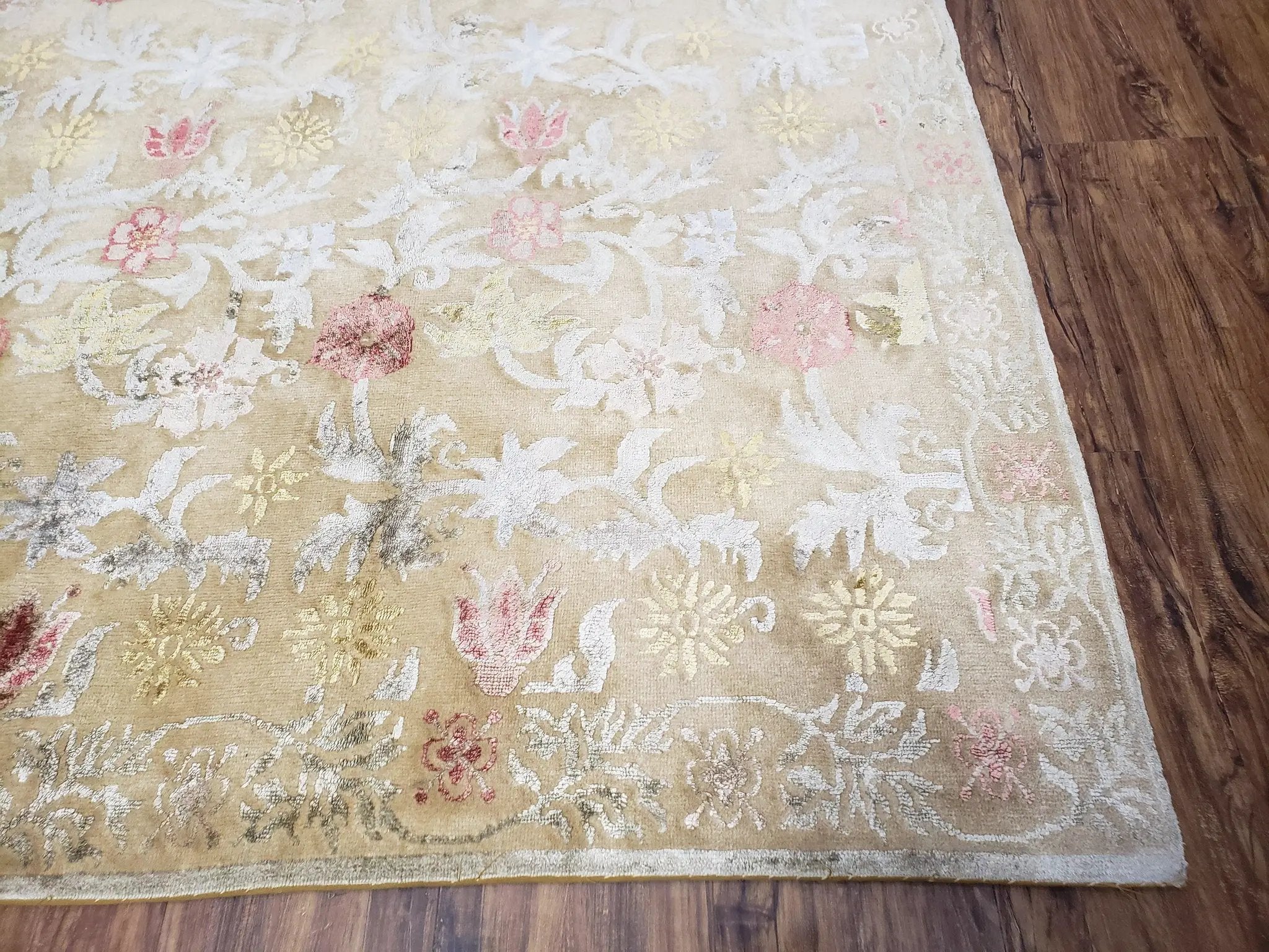 Modern Tibetan Rug 6x9, Wool and Silk Tibetan Rug, Handmade Tibetan Rug, Silk Flowers, Contemporary Rug, Soft Rug, Tibetan Area Rug, Tan by Jewel Rugs