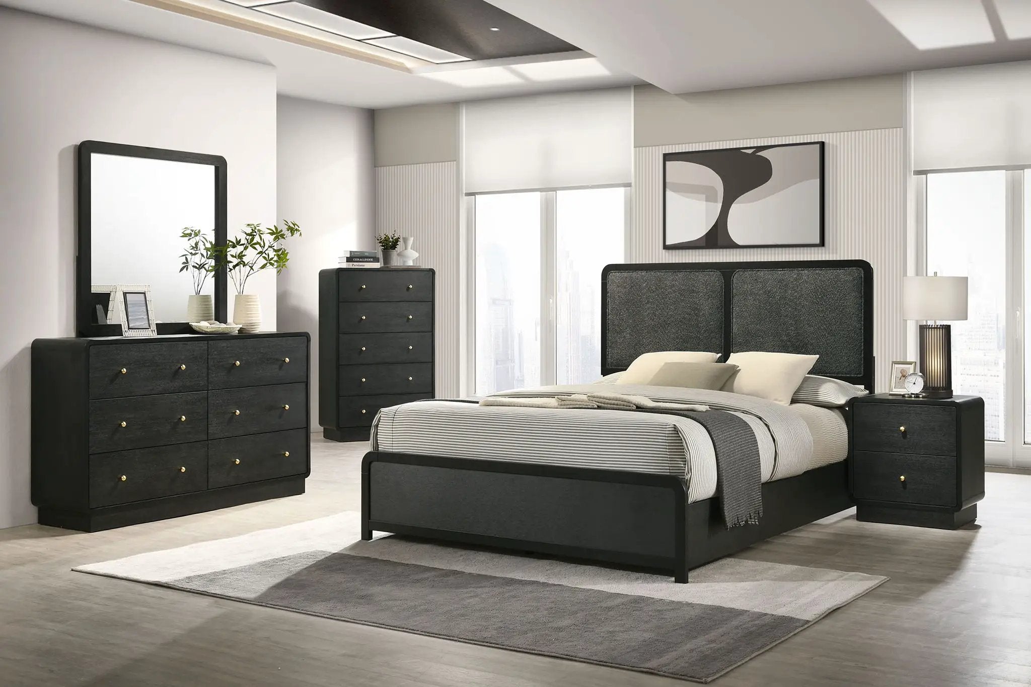 Cavelle 51-inch Upholstered Eastern King Panel Bed Black by Unique Piece Furniture