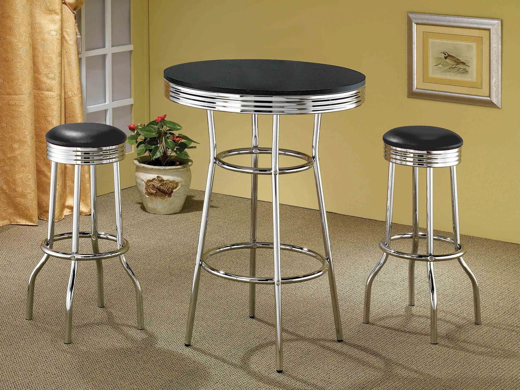 Retro Round 30-inch 1950's Bistro Pub Height Bar Table Black by Unique Piece Furniture