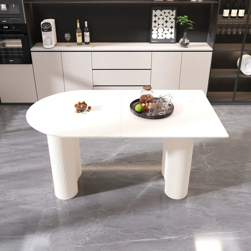 Modern Cream Style Dining Table With Round Wave Legs, 4 - 8 Person - Cream White by HouseOfZazla