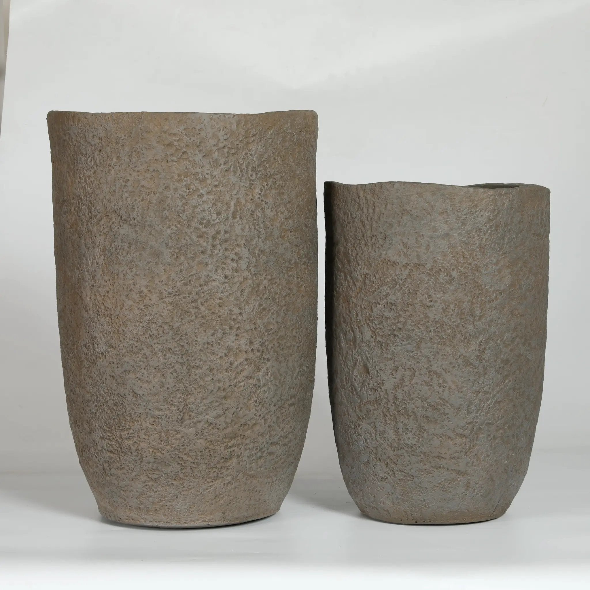 Round Concrete Planter Set of 2, Large Indoor & Outdoor Planter Pots by HouseOfZazla