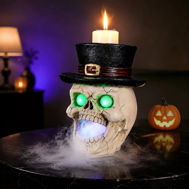 LED Light-Up Skull with Top Hat & Mist Maker by HouseOfZazla