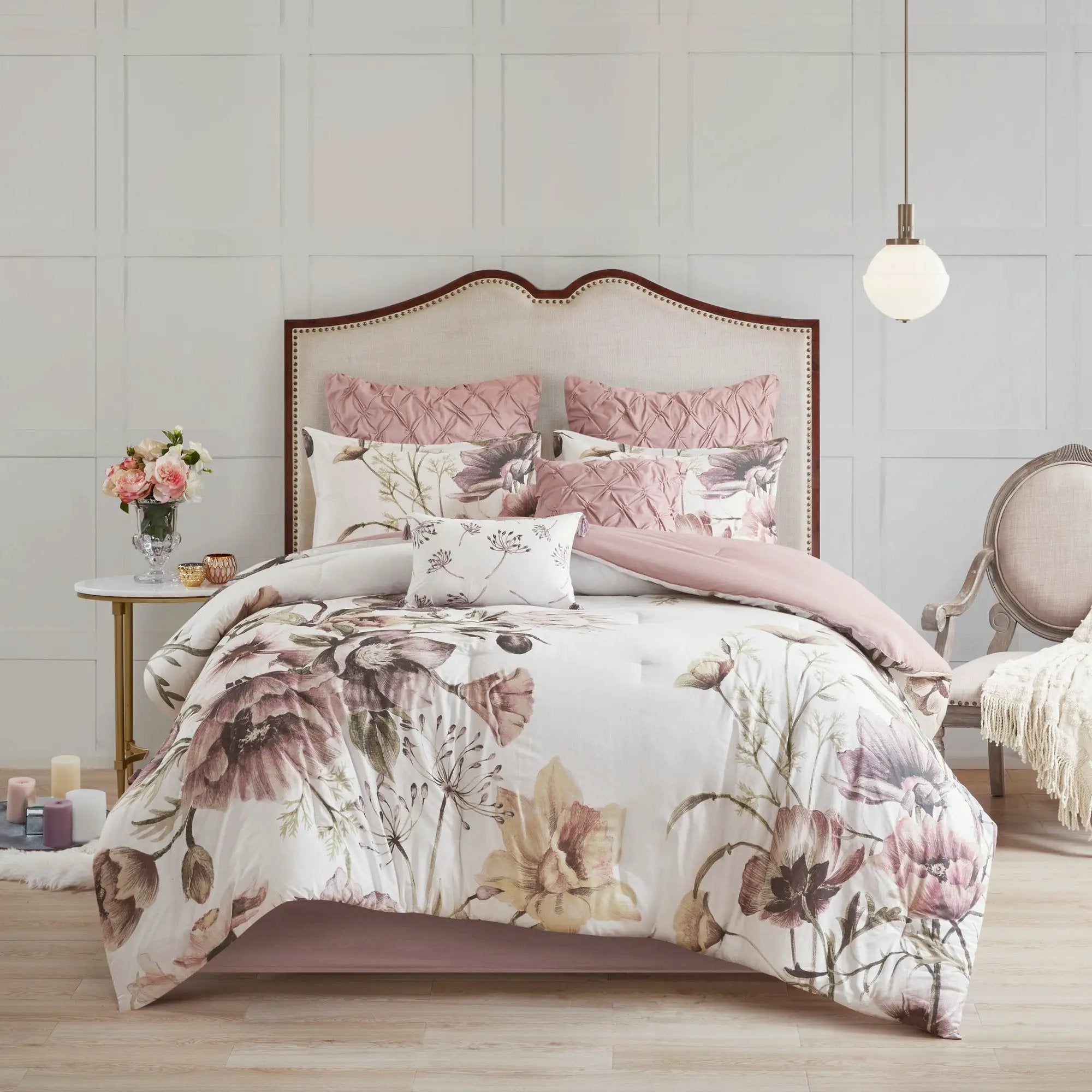 8 Piece Cotton Printed Comforter Set Blush Queen by HouseOfZazla