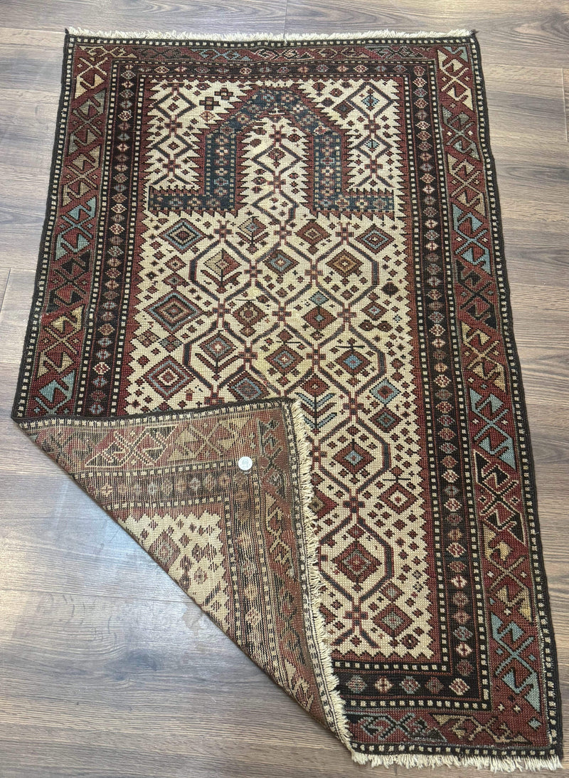 Antique Caucasian Shirvan Rug 3x5, Dagestan Prayer Rug, Collectible, Early 20th Century Rug by Jewel Rugs