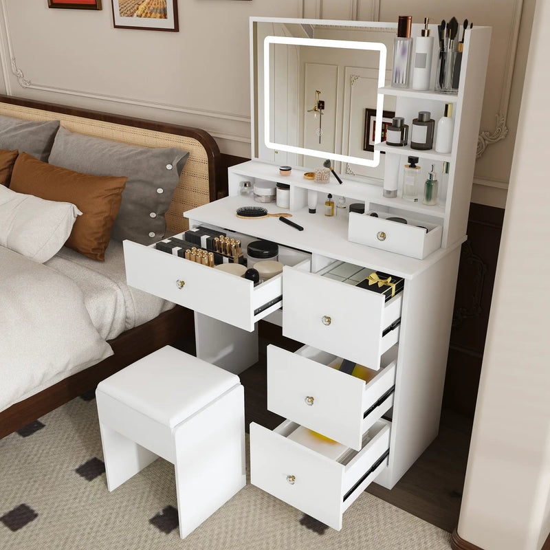 Fashion Vanity Desk with Mirror & 3-Color Dimmable LED Lights by HouseOfZazla