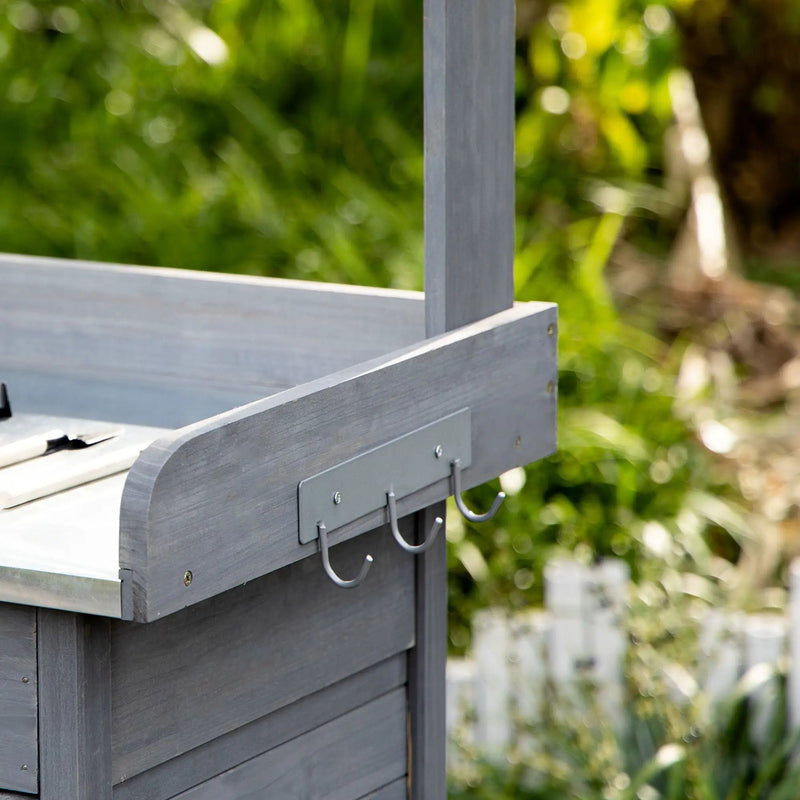 Outsunny - Outdoor Potting Bench Table, Garden Work Station With Storage Cabinet, Open Shelf And Steel Tabletop - Gray by HouseOfZazla