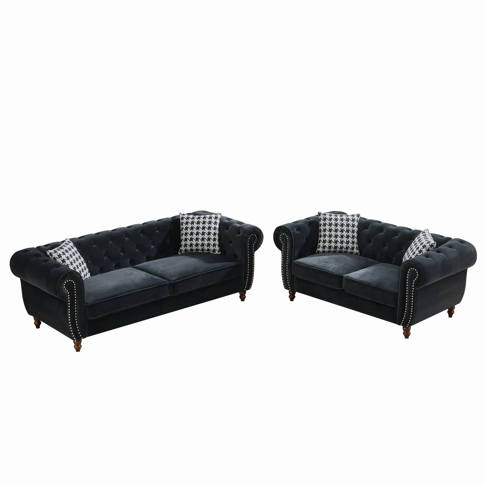 Chesterfield 3 And 2 Seater Upholstery Sofa With Roll Armrest & Nailhead Fabric Couch by Unique Piece Furniture