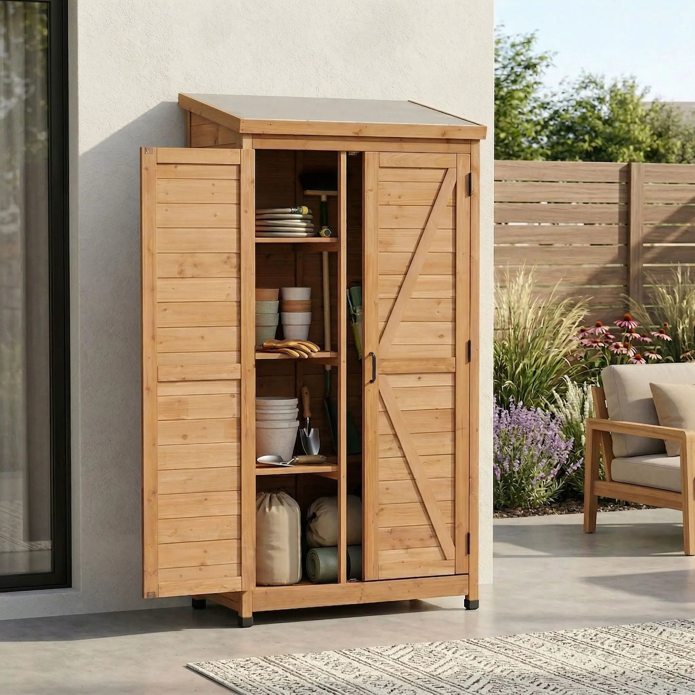Outdoor Storage Shed With Vertical Tool Cabinet For Backyard by HouseOfZazla