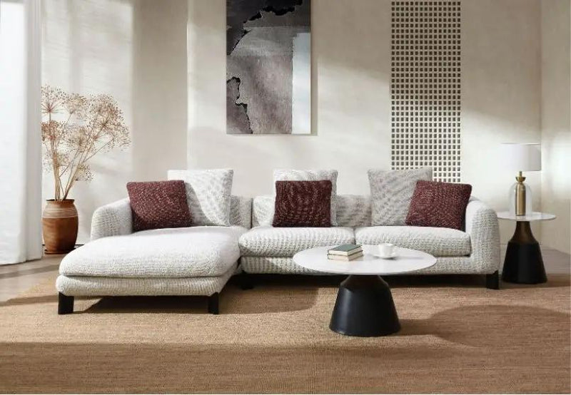 Mardi Tweed Sectional Sofa With 3 Pillows - Maroon / Beige by HouseOfZazla