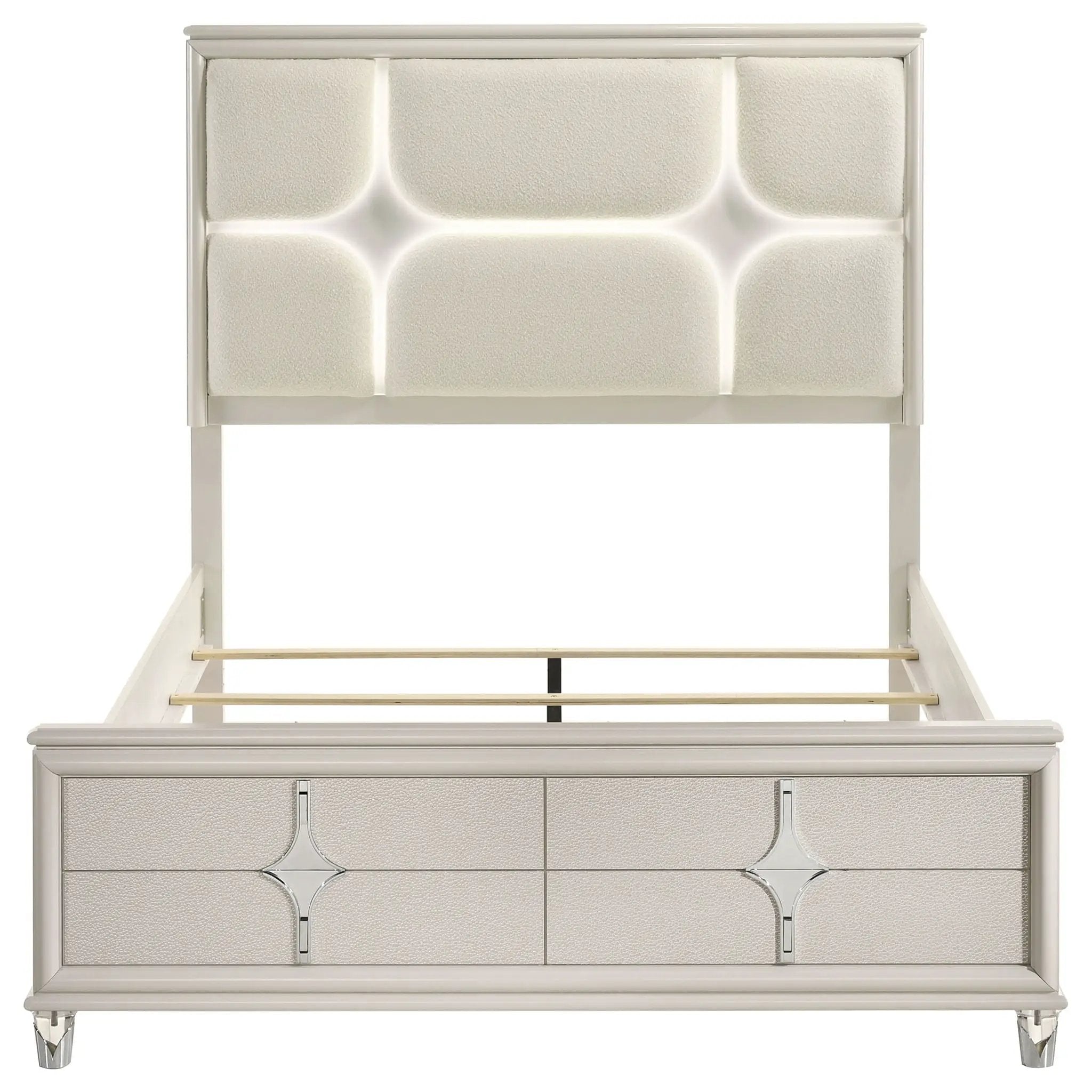 Olivia Queen Panel Bed LED Headboard Pearl White by Unique Piece Furniture