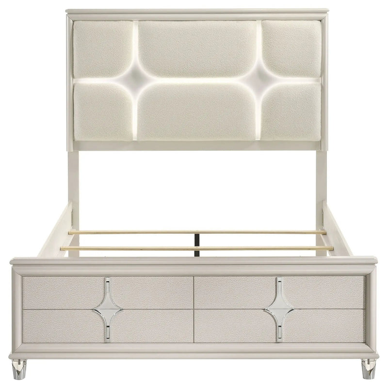 Olivia Queen Panel Bed LED Headboard Pearl White by Unique Piece Furniture