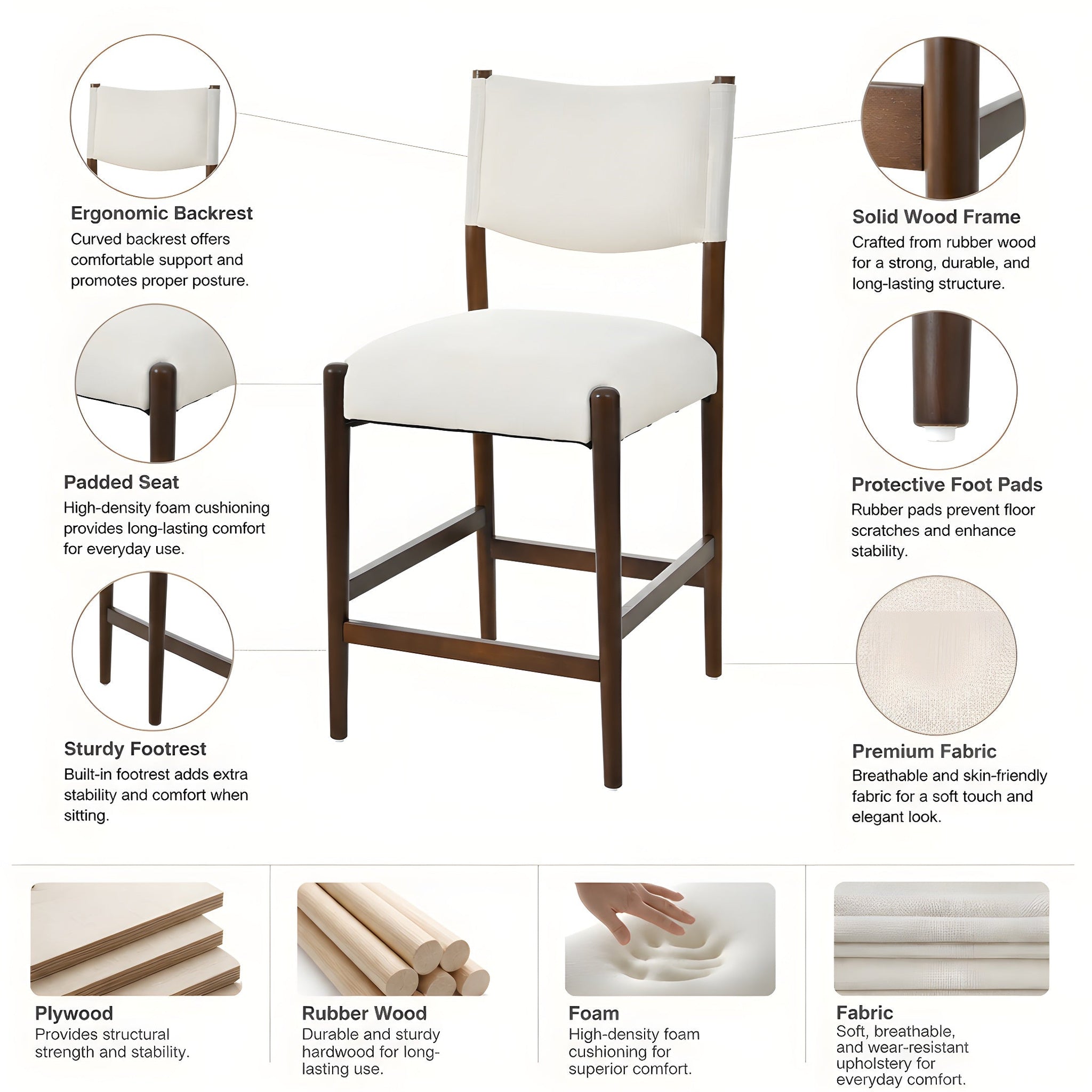 26.4" Solid Wood Counter Height Barstools, Modern Bar Stools Set of 2 by HouseOfZazla