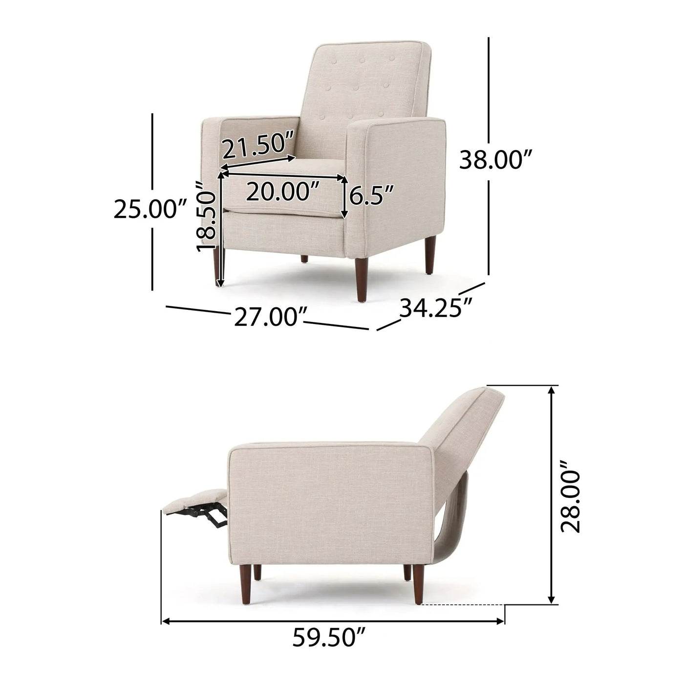Mid-Century Modern Recliner With Button Tufted Waffle Stitch by Unique Piece Furniture