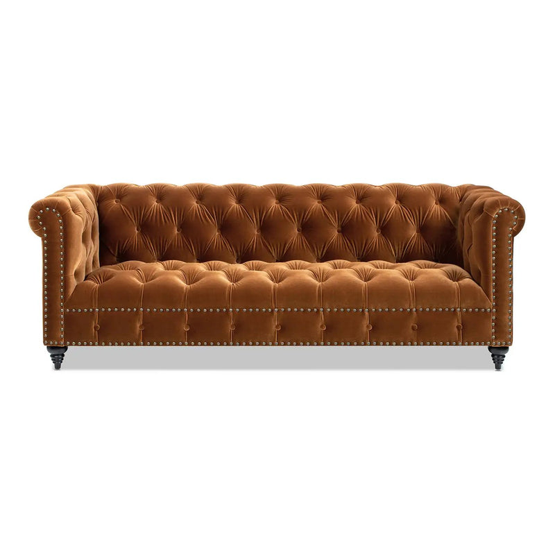 Alto 88' Tufted Chesterfield Sofa, Burnt Orange Performance Velvet by HouseOfZazla