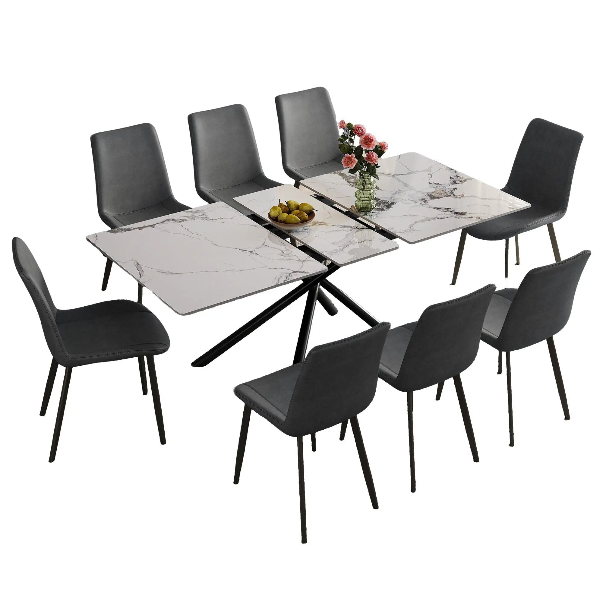 Modern Expandable Dining Table With Retractable Leaf With Chairs by HouseOfZazla