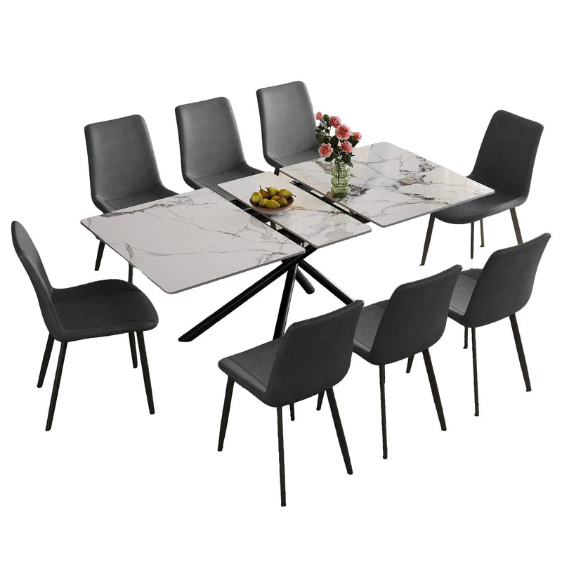 Modern Expandable Dining Table With Retractable Leaf With Chairs by HouseOfZazla