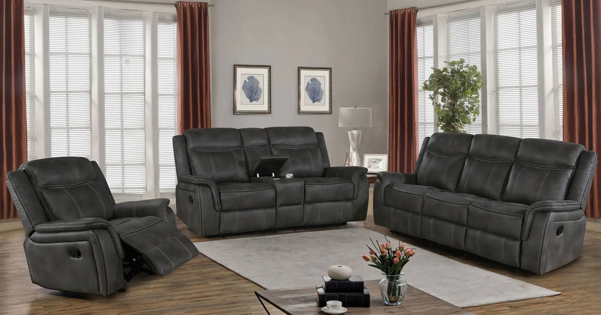 Lawrence Upholstered Padded Arm Glider Recliner Charcoal by Unique Piece Furniture