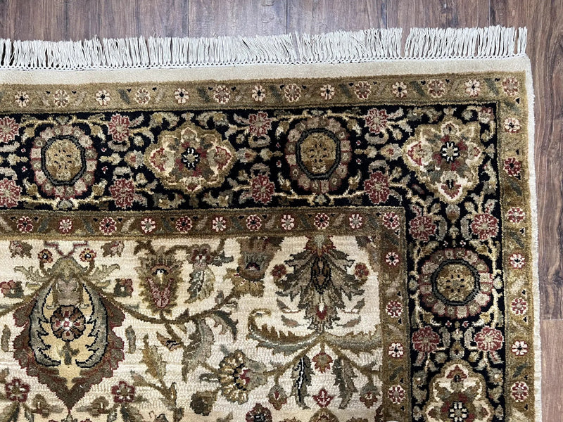 Indo Mahal Rug 6x9, Indian Floral Carpet 6 x 9, Beige and Black, Allover Design, Living Room Rug, Bedroom Rug, Traditional Rug, Vintage Rug by Jewel Rugs