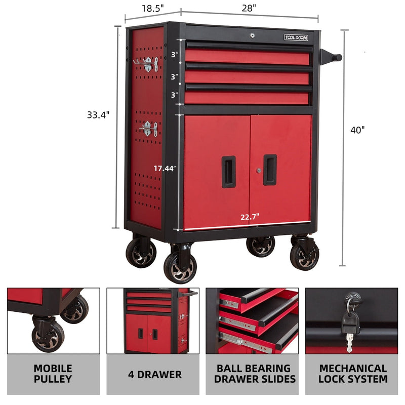 28 Inch 3-Drawer Rolling Tool Chest with Wheels by HouseOfZazla