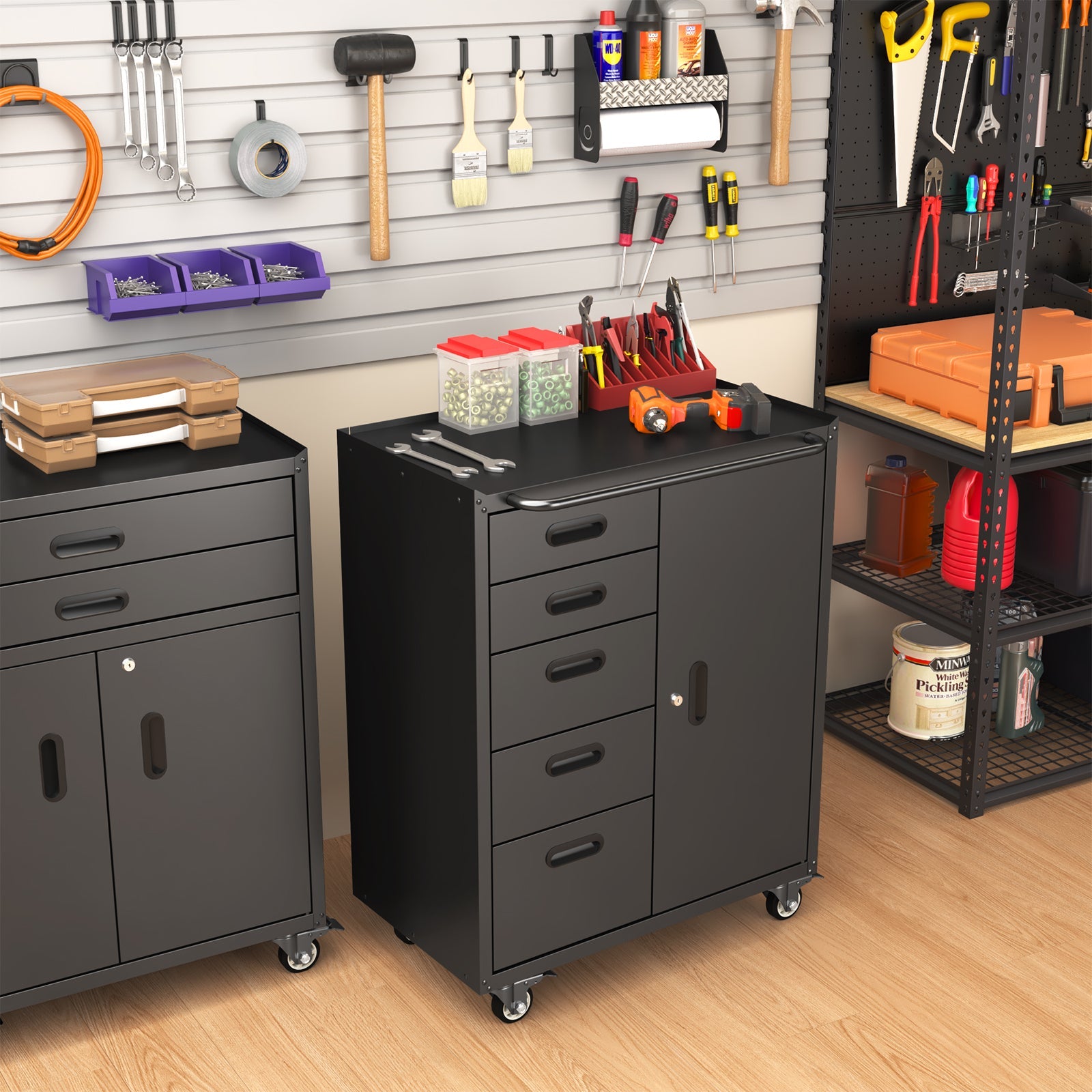 Metal Tool Garage Storage Cabinet with 5 Drawers and 1 Door by HouseOfZazla
