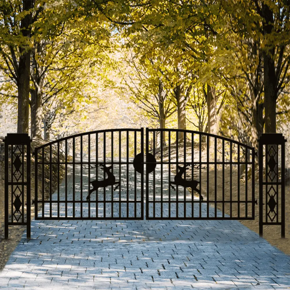 20x8 ft Dual Swing Driveway Gate with Ornamental Posts by Chery Industrial