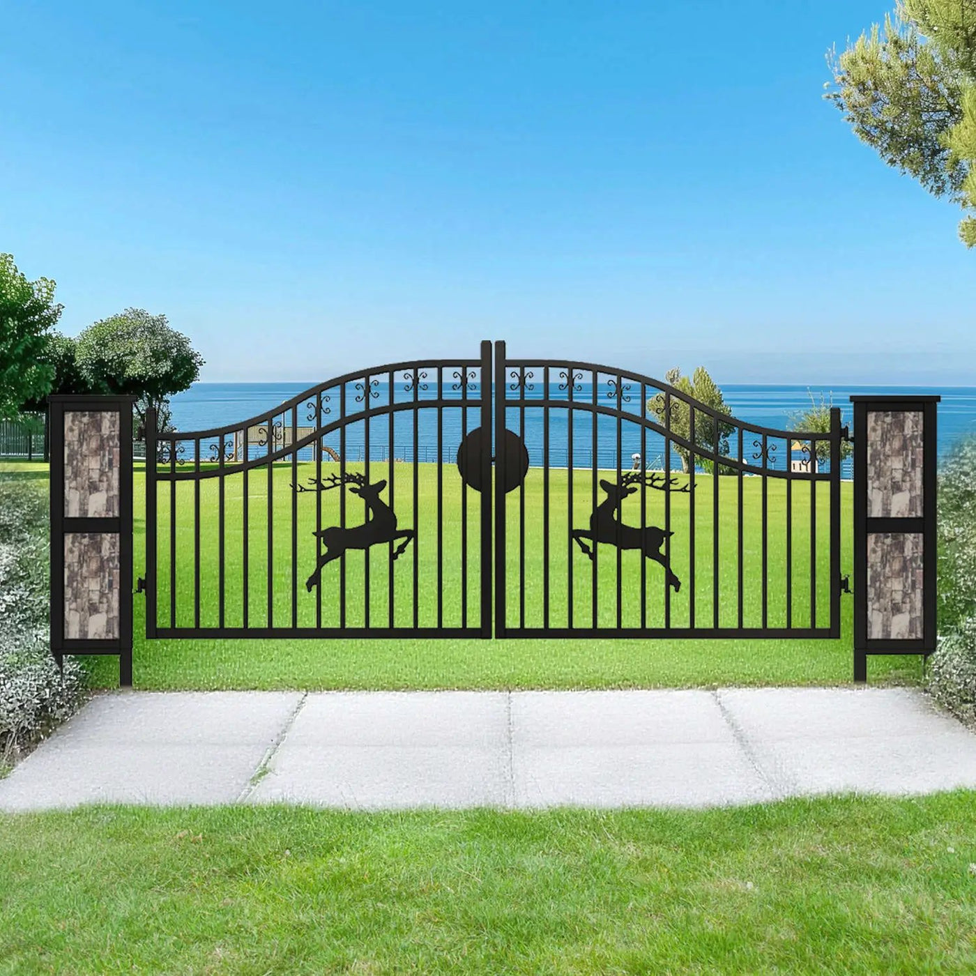 20x8 ft Dual Swing Driveway Gate with Ornamental Posts by Chery Industrial